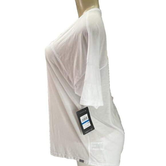 Marc New York XL White Semi-Sheer V-Neck Curved Hem Short Mesh Inlay Sleeve Tee - Picture 5 of 6